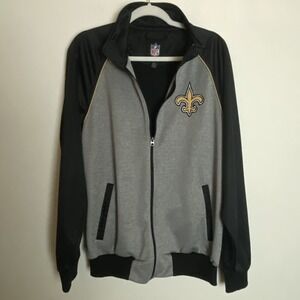 New Orleans Saints Mens NFL Track Jacket Full Zip‎ Size Large Zip Pockets Logo